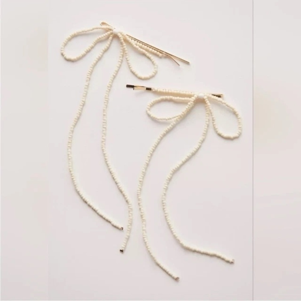 Free People Dainty Beaded Bow Pin - Set of 2 - Picture 1 of 4
